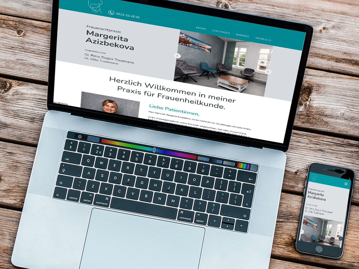 Frauenärztliche Praxis Dr. Azizbekova, Spitalgasse 6, 90403 Nürnberg, Logo, Visitenkarte, Briefbogen, Homepage, Beschilderung